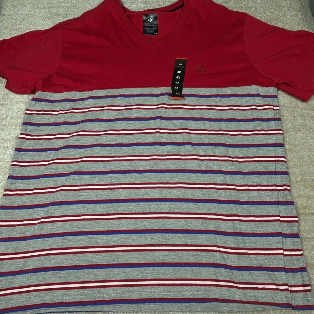 Enyce T-Shirt Mens 4X Red Gray Striped Colorblock V-Neck Short Sleeve Cotton